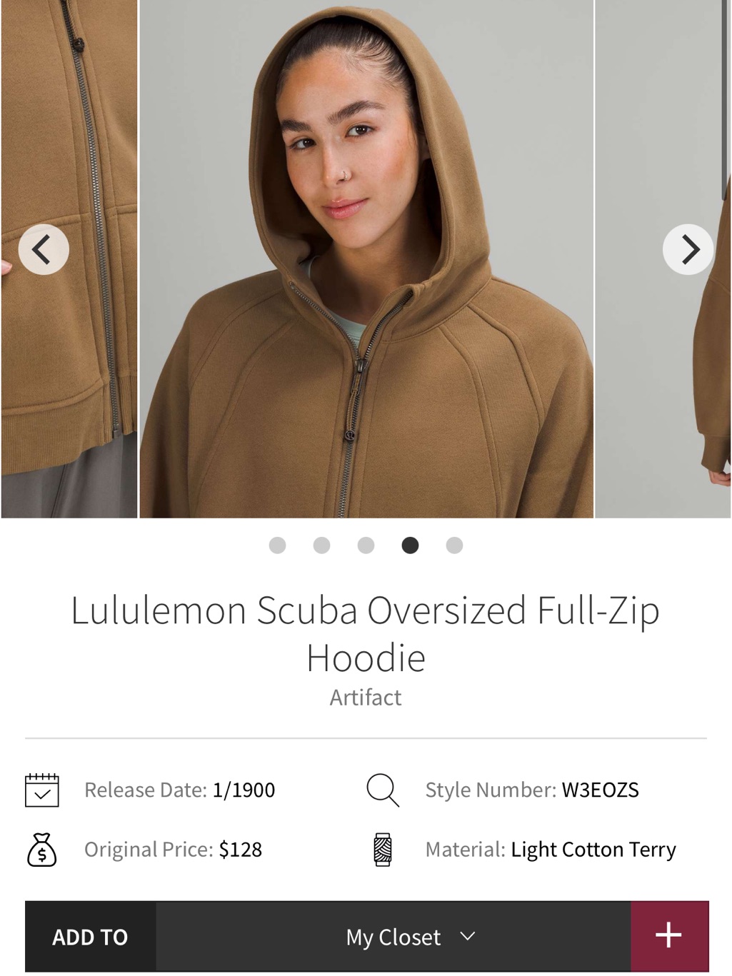 Lululemon Scuba Oversized Full-Zip Hoodie Artifact Nwt Size Xs/S Nwt